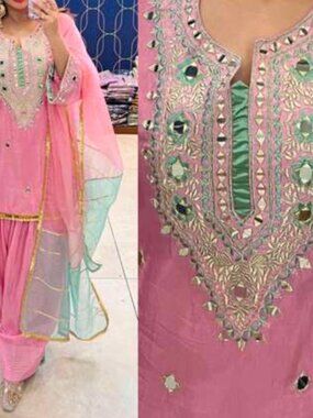 Elegant Pink Embroidered Ethnic Set with Dupatta – Size 44 (XXL)